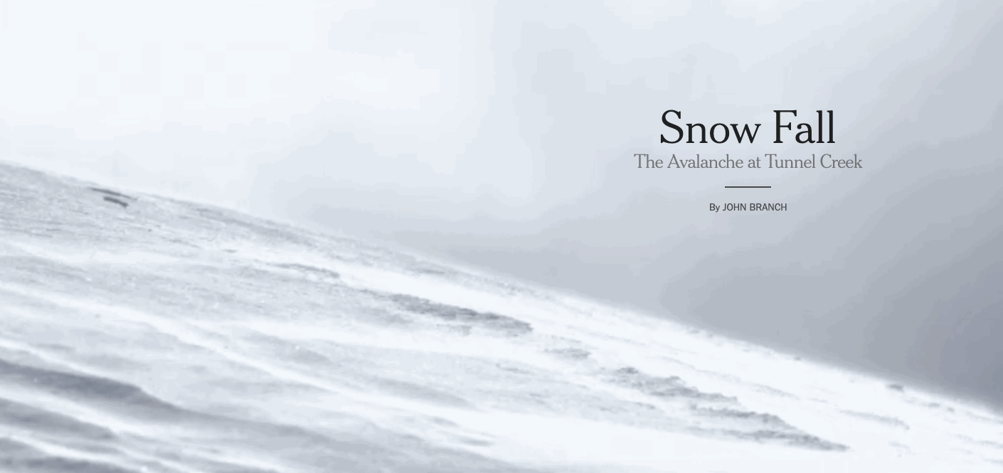 A gif of a snow fall a sample of scrollytelling UI Trends design